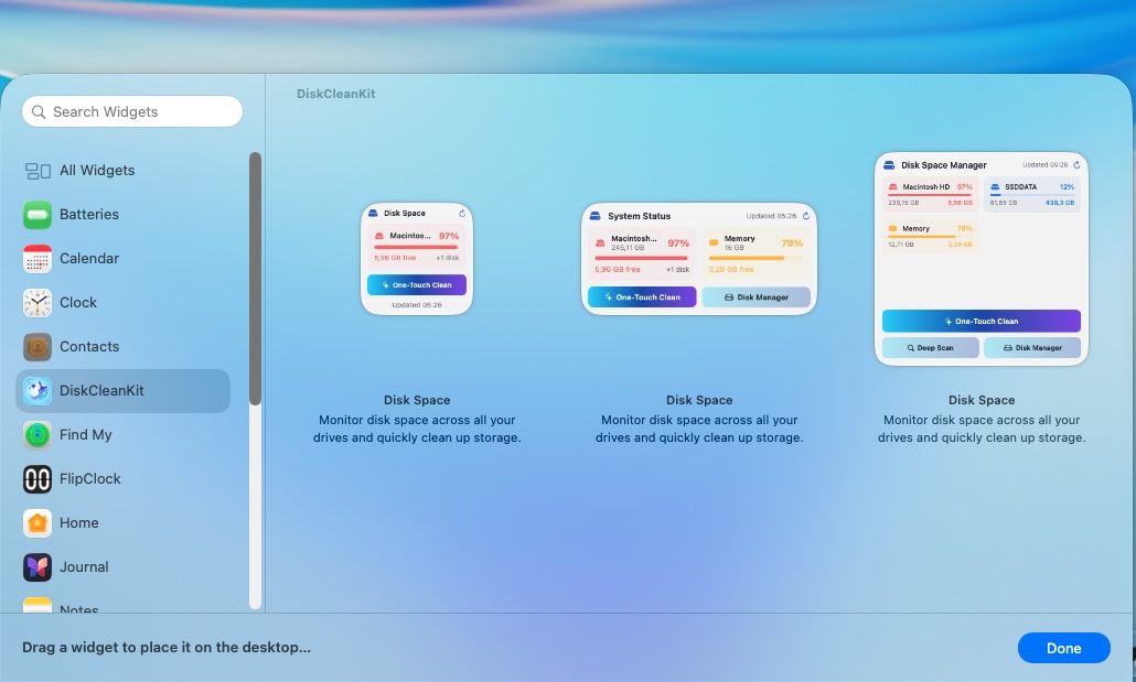 Find DiskCleanKit Widgets